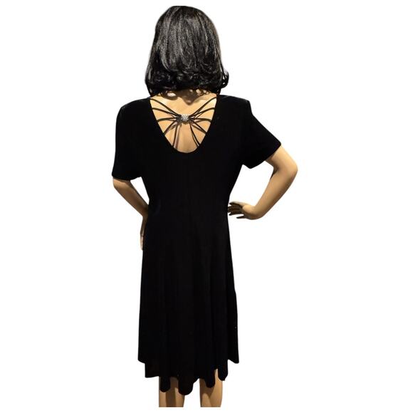 Vintage Another Thyme Black Velvet Jeweled Keyhole fit flare Dress size large - Picture 11 of 12